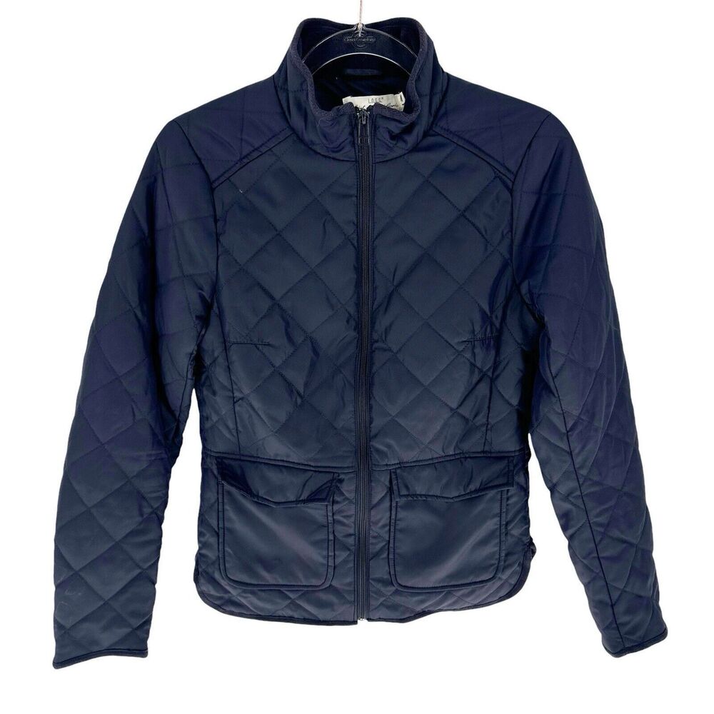 H&M Jacket Womens 2 Blue Navy Quilted Full Zip Pockets Classic Preppy
